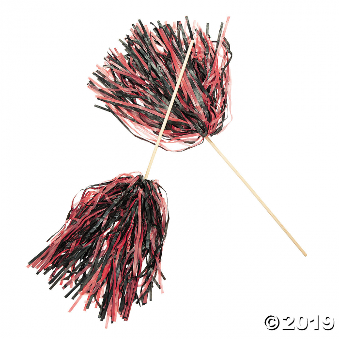 Red & Black Two-Tone Spirit Pom-Poms - 24 Pc.