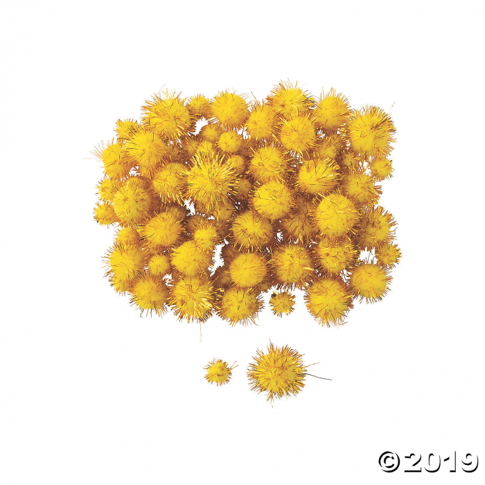 Yellow Tinsel Pom-Poms (100 Piece(s))