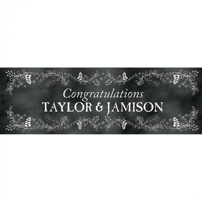 Personalized Small Chalkboard Floral Wedding Vinyl Banner (1 Piece(s))