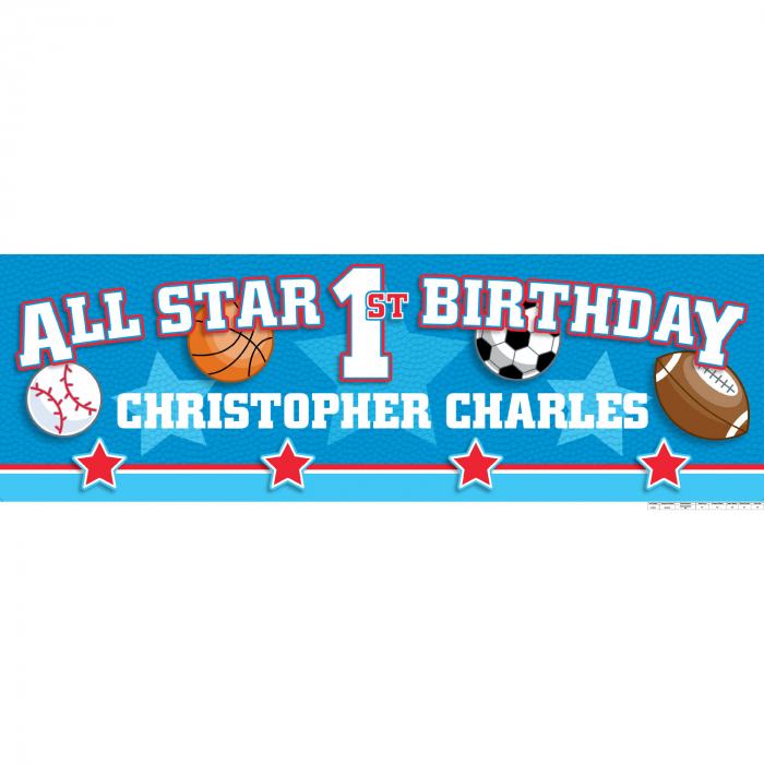 Personalized Medium All Star 1st Birthday Vinyl Banner (1 Piece(s))