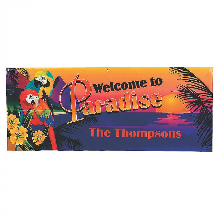 Personalized Small Luau Parrot Plastic Banner