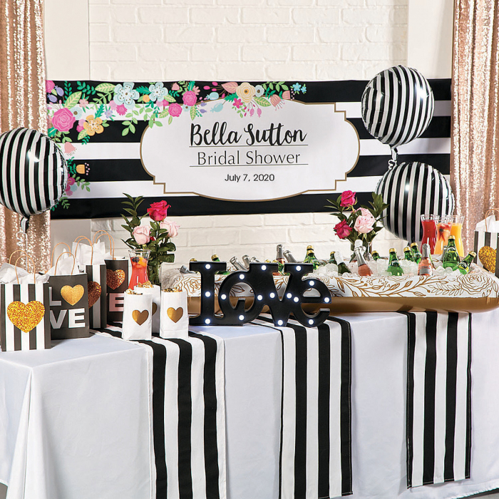 Personalized Medium Black & White Stripe Bridal Shower Vinyl Banner (1 Piece(s))