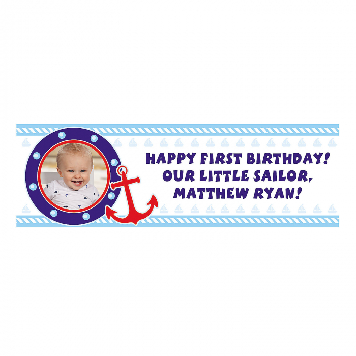 Custom Photo Medium 1st Birthday Sailor Vinyl Banner