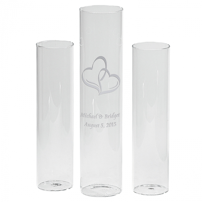 Personalized Unity Cylinder & Toasting Flutes Cylinder & Flute Design  Double Hearts