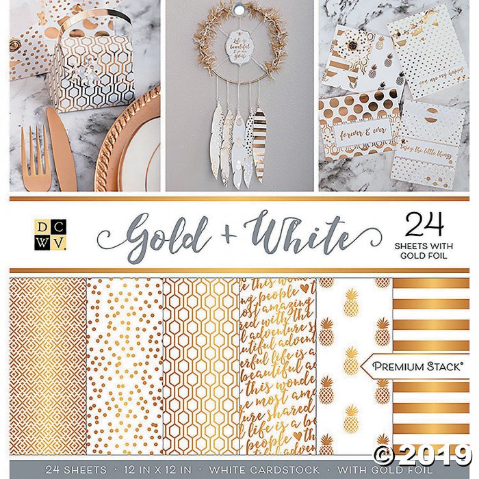 DCVW Gold & White Single-Sided Cardstock Stack (24 Sheet(s))
