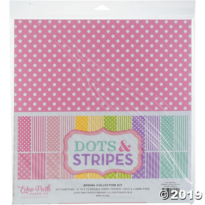 Echo Park Dot/Stripes Double-Sided Pack 12"X12" 12/Pkg-Spring Dots & Stripes, 12 Designs/1 Each (12 Sheet(s))