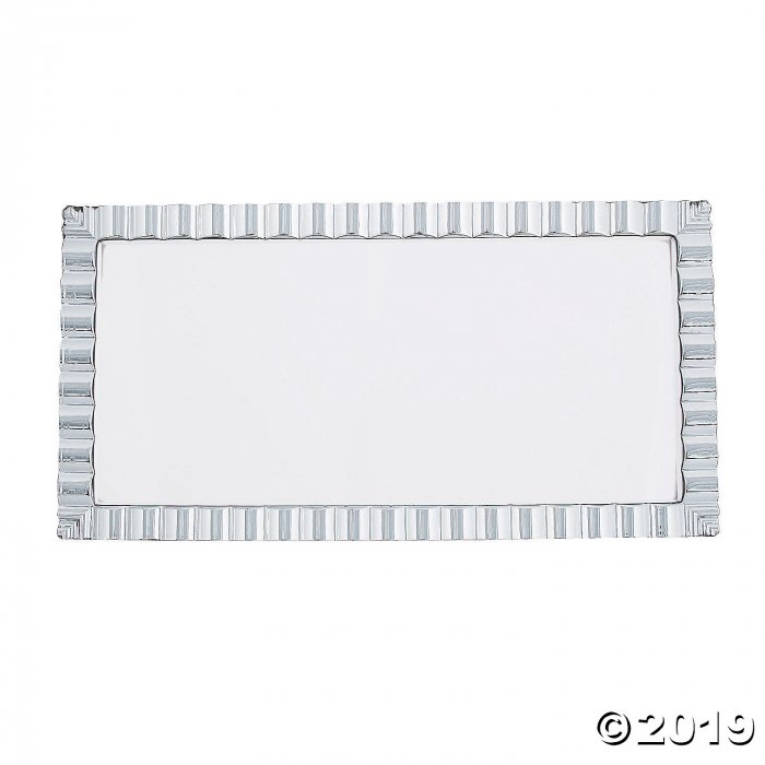 Large White Decorative Plastic Tray with Wavy Silver Edge (1 Piece(s))