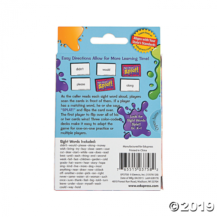 Edupress® Sight Words Splat Game Grades 1-2 (1 Set(s))