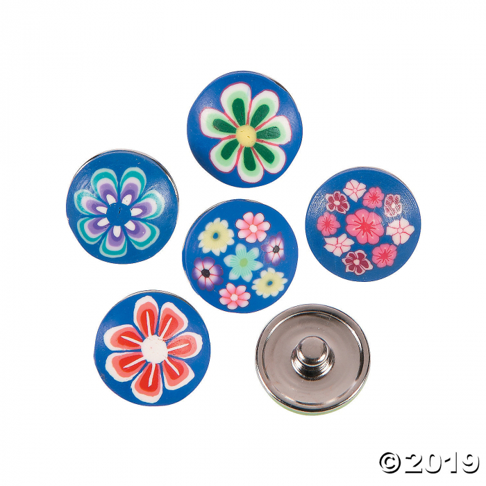 Large Polymer Blue Snap Beads With Flowers - 17mm (per Dozen 