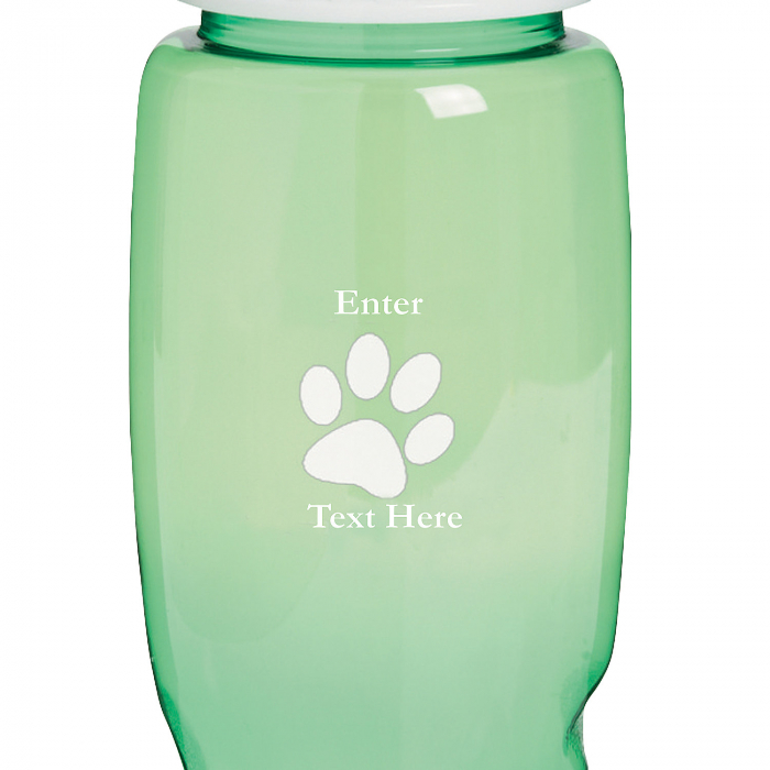 Plastic Opaque Green Paw Print Personalized Water Bottles - 20 oz