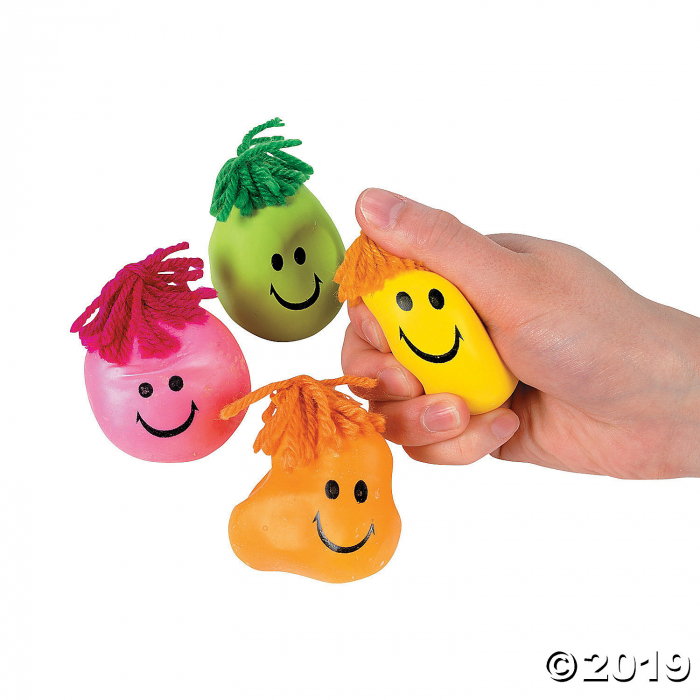 Neon Smile Face Stress Toys with Hair (24 Piece(s)) Neon Smile Face Stress Toys with Hair (24 Piece(s))