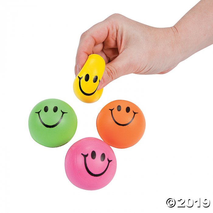 Mini Neon Smile Face Stress Balls (24 Piece(s))