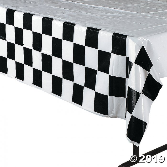 Black & White Checkered Plastic Tablecloth (1 Piece(s))