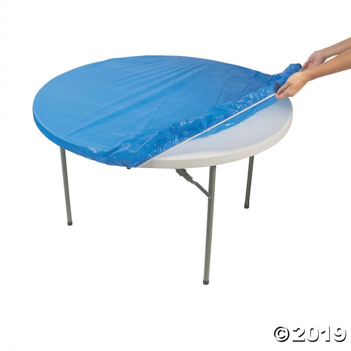 Blue Fitted Round Plastic Tablecloth (1 Piece(s))