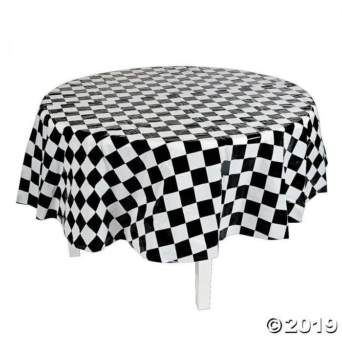 Black White Checd Round Plastic, Black Round Tablecloth Plastic