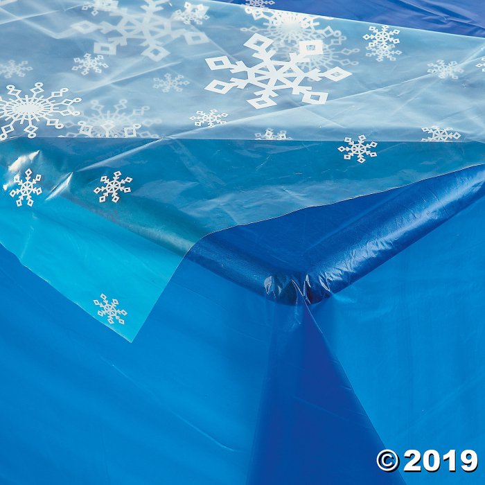 Clear Snowflake Print Plastic Tablecloth (1 Piece(s))