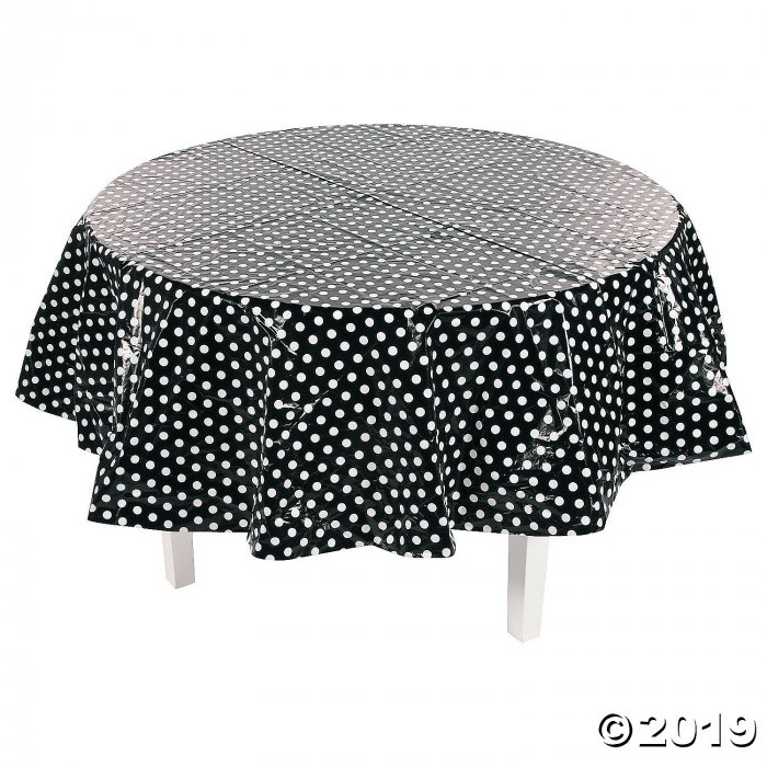 Black Polka Dot Round Plastic, Black And White Round Plastic Tablecloths