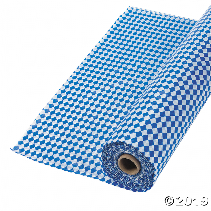 Blue & White Argyle Plastic Tablecloth Roll (100 ft)