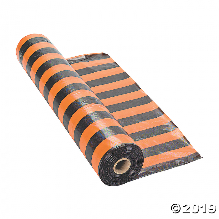 Orange & Black Striped Halloween Plastic Tablecloth Roll