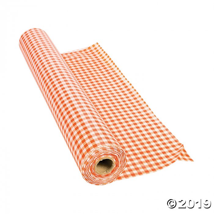 Orange Gingham Plastic Tablecloth Roll (100 ft)