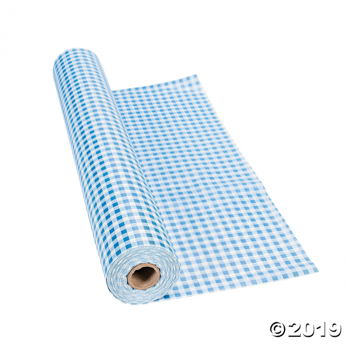 Blue Gingham Plastic Tablecloth Roll (100 ft)