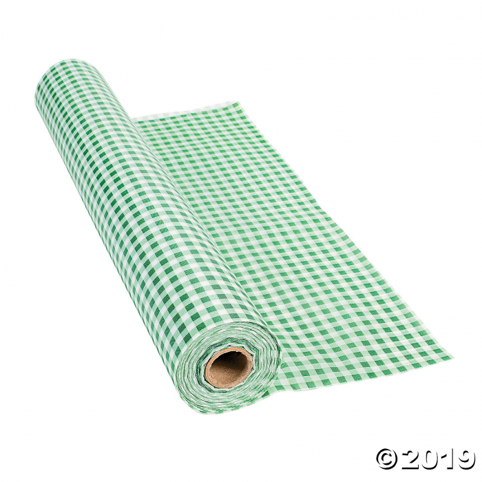 Green Gingham Plastic Tablecloth Roll (100 ft)