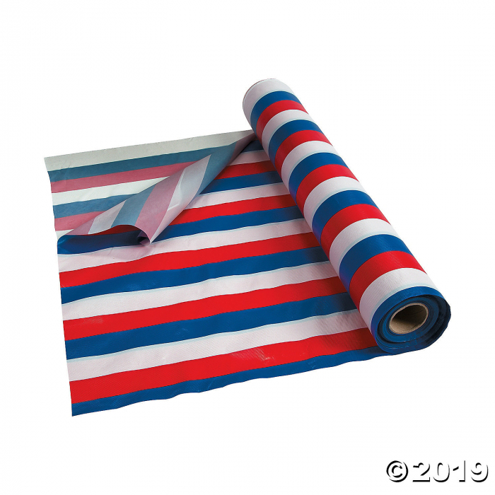 Red, White & Blue Striped Plastic Tablecloth Roll (1 Roll(s))