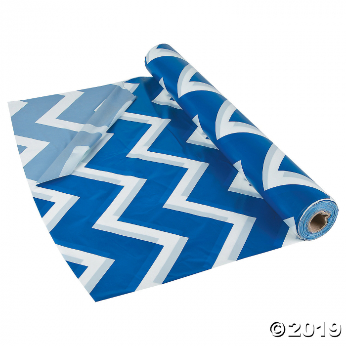 Blue Chevron Plastic Tablecloth Roll (1 Roll(s))