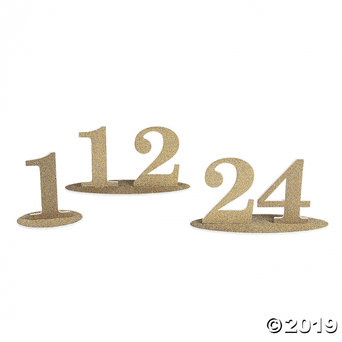 1 - 24 Gold Glitter Table Numbers (24 Piece(s))