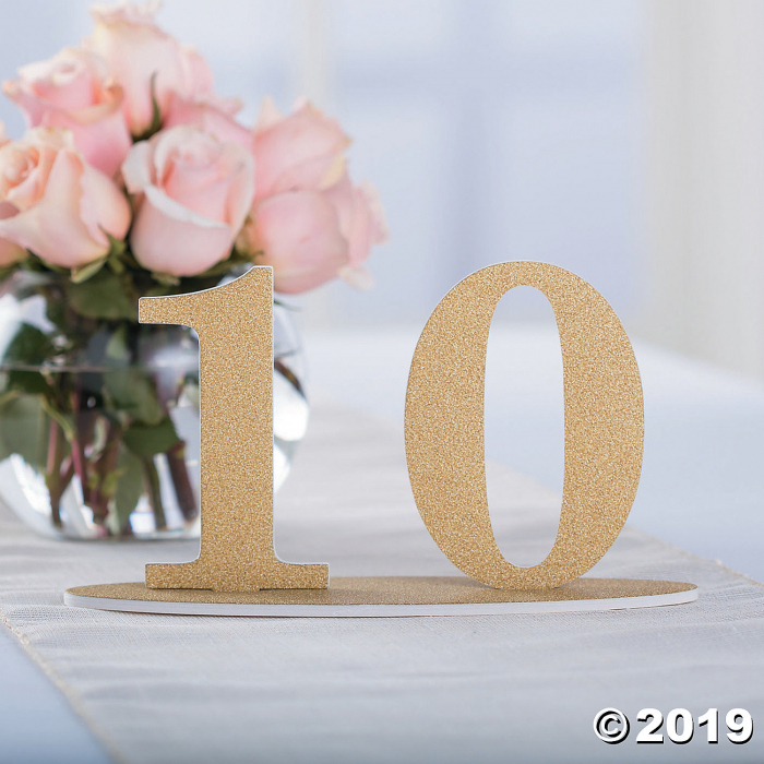 1 - 12 Gold Glitter Table Numbers (Per Dozen)