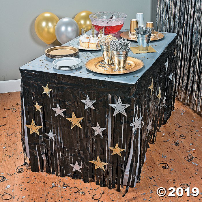 Black Table Skirt with Star Cutouts (1 Piece(s))