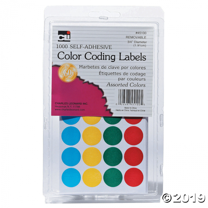 Self-Adhesive Color-Coding Labels, Assorted Colors, 1000 Per Pack, 12 Packs (12 Piece(s))