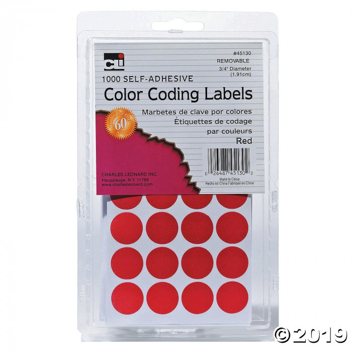 Self-Adhesive Color-Coding Labels, Red, 1000 Per Pack, 12 Packs (12 Piece(s))