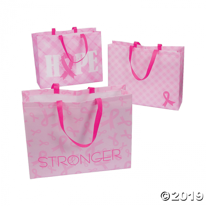 Large Pink Ribbon Tote Bags (Per Dozen)