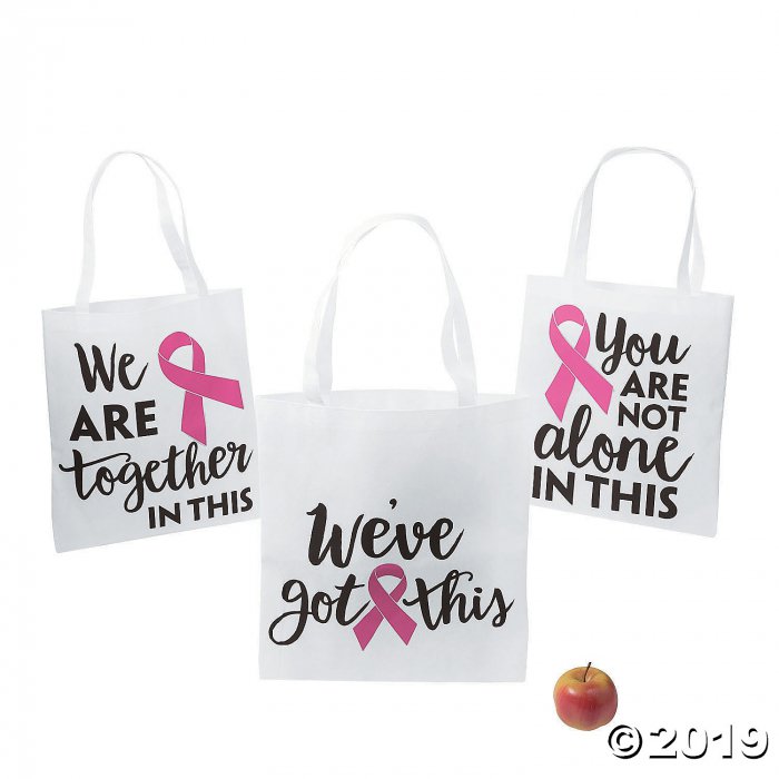 Large Pink Ribbon Inspirational Tote Bags (Per Dozen)