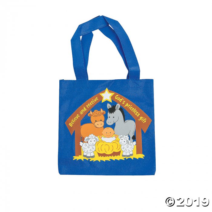 Mini Religious Nativity Animals with Baby Jesus Tote Bags (Per Dozen)