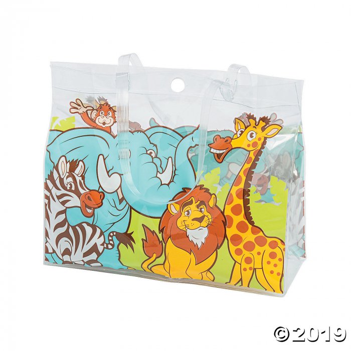 8 1/4  x 3 x 7 Mini Vinyl Zoo Animal Clear Tote Bags - 12 Pc.