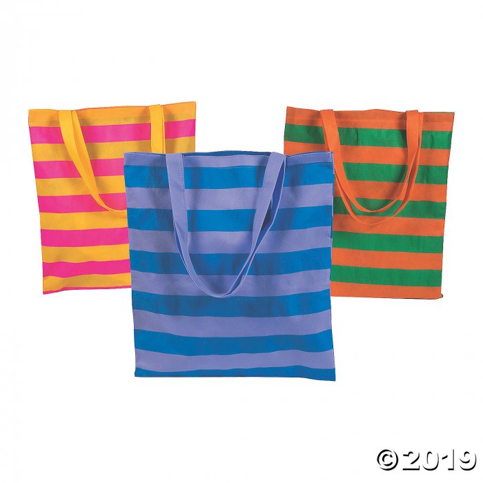 Large Bright Striped Tote Bags (Per Dozen)