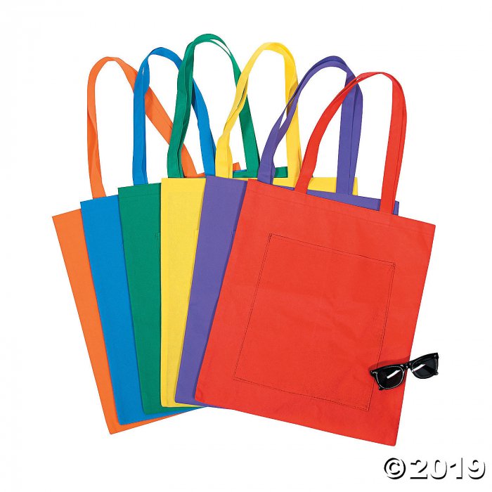Large Bright Tote Bags With Pockets (Per Dozen)
