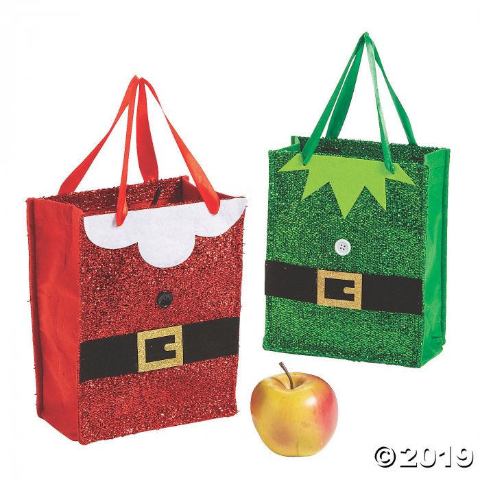 Mini Santa & Elf Glitter Tote Bags (6 Piece(s))