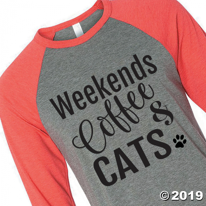 Weekends, Coffee & Cats Adult's Baseball T-Shirt - Small (1 Piece(s))