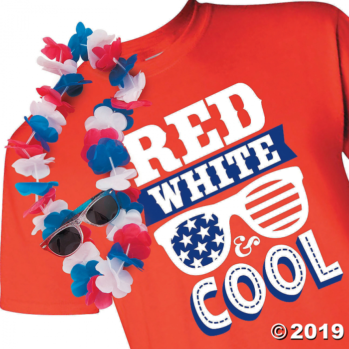 Red, White & Cool Youth T-Shirt with Lei & Sunglasses - Small (1 Piece(s)) Red, White & Cool Youth T-Shirt with Lei & Sunglasses - Small (1 Piece(s))