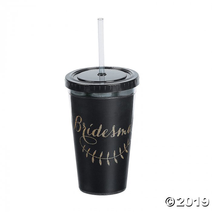 Gold & Black Bridesmaid Plastic Tumbler with Lid & Straw (1 Piece(s))