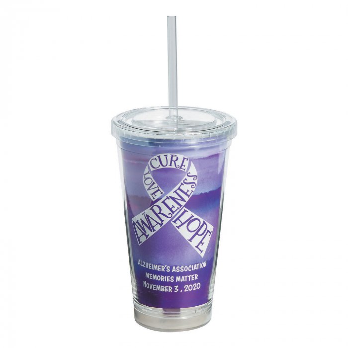 Personalized Purple Awareness Ribbon Tumbler with Lid & Straw (1 Piece(s))