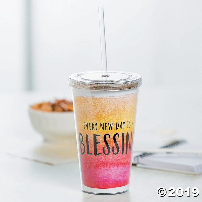 Plastic Blessing Tumbler with Lid & Straw (1 Piece(s))