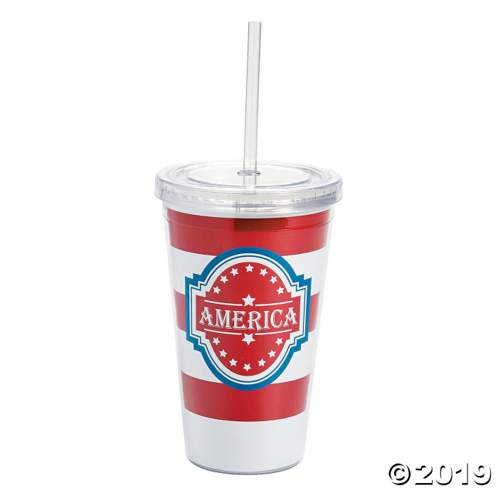 Patriotic Plastic Tumbler with Straw (1 Piece(s))