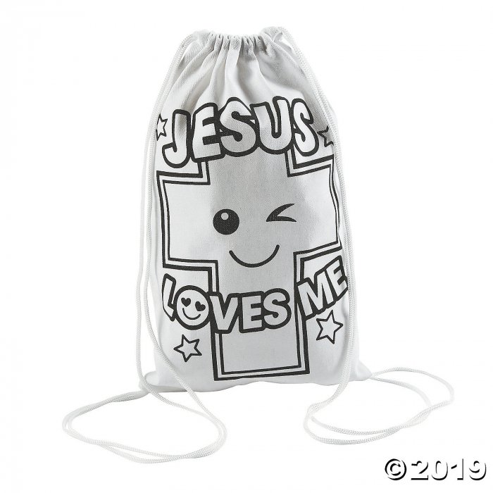 Color Your Own Medium Jesus Loves Me Drawstring Bags (Per Dozen)
