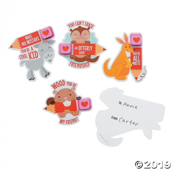 Animal Valentine Cards with Erasers (24 Piece(s))