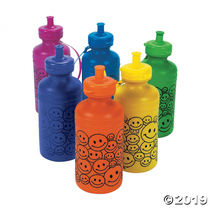 Smile Face Neon Plastic Water Bottles (Per Dozen)