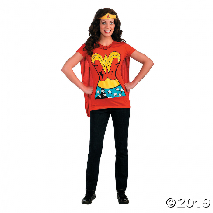 Women's Wonder Woman Shirt Costume with Cape - Medium (1 Set(s)) Women's Wonder Woman Shirt Costume with Cape - Medium (1 Set(s))
